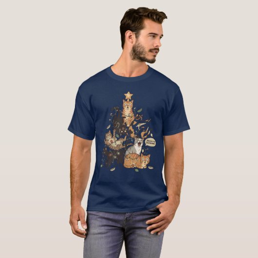 Funny Cats Christmas Tree Tangled Lights Holiday Tシャツ (正面フル)