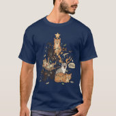 Funny Cats Christmas Tree Tangled Lights Holiday Tシャツ (正面)