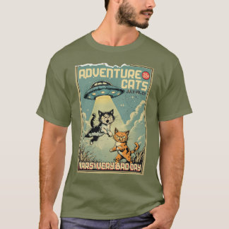 Funny cats comic book alien abduction sci-fi tシャツ