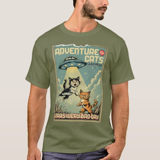 Funny cats comic book alien abduction sci-fi tシャツ (正面)