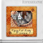 Funny Cats Crazy Cat Lady Photo Magnet マグネット<br><div class="desc">Photo magnet featuring your own favorite cat photo framed by a Moroccan quatrefoil gold printed background with cute cat paws. You can change the texts in your own funny cat texts if you like!</div>