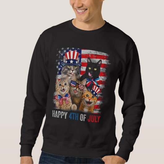 Funny Cats Happy 4th Of July American US Flag 4th  スウェットシャツ (正面)