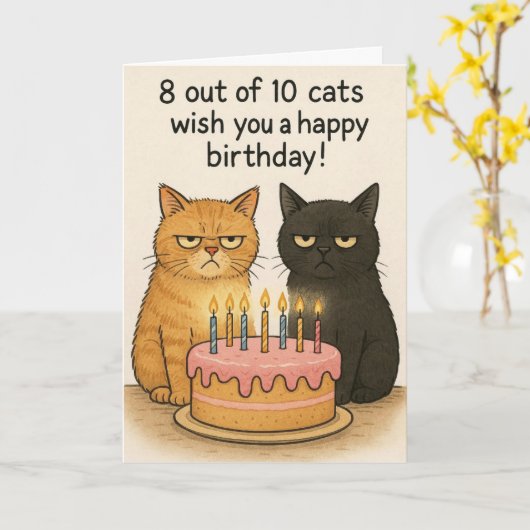 Funny cats Happy Birthday card カード (黄色い花)