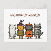 Funny Cats Happy Halloween  ポストカード (正面)
