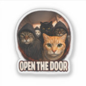 Funny Cats in Hoodies Open The Door シール (正面)
