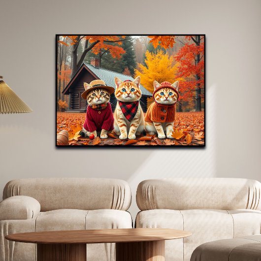 Funny Cats in Preppy Fall Attire and Hats   ポスター
