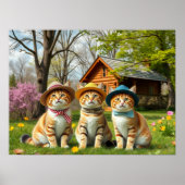 Funny Cats in Preppy Spring Attire and Hats ポスター (正面)