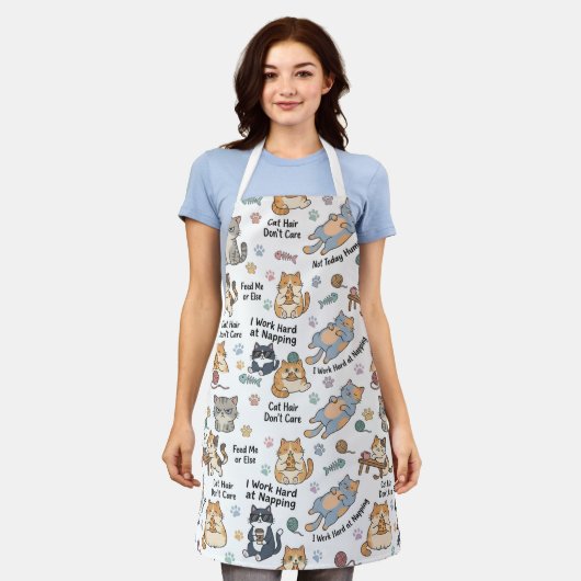 Funny Cats Pattern Kitchen Apron エプロン (着用した状態)