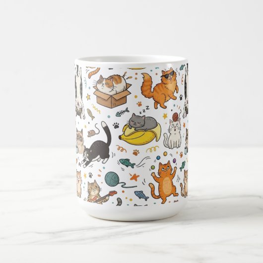 Funny Cats Pattern Mug For Cat Lovers コーヒーマグカップ (中央)