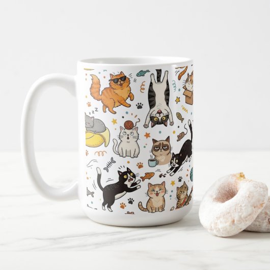Funny Cats Pattern Mug For Cat Lovers コーヒーマグカップ (ドーナツ)