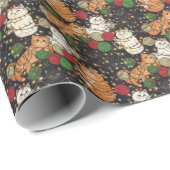 Funny Cats Tangled in Yarn Lights Christmas ラッピングペーパー (ロールコーナー)