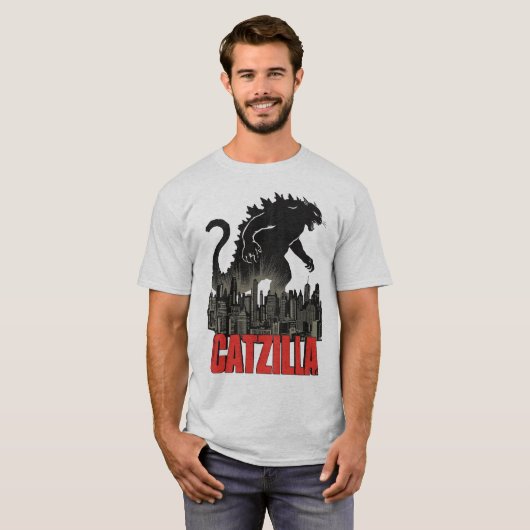 Funny Catzilla Cat Monster T-Shirt Tシャツ (正面フル)