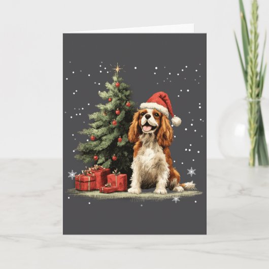 Funny Cavalier King Charles Spaniel Dog Xmas Tree カード (正面)