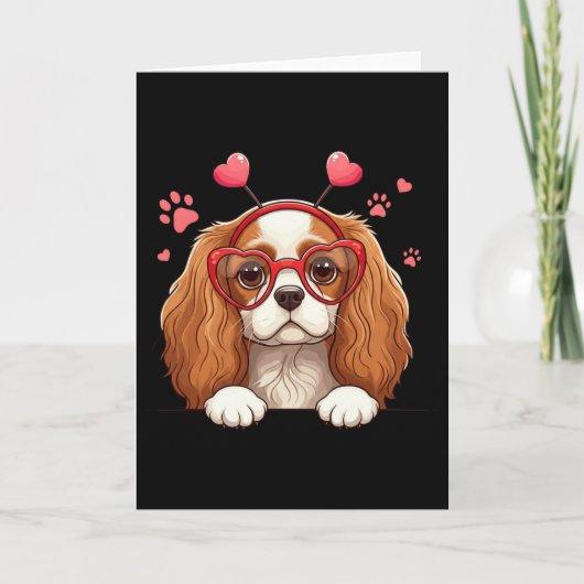 Funny Cavalier King Charles Spaniel Heart Headnd V カード (正面)
