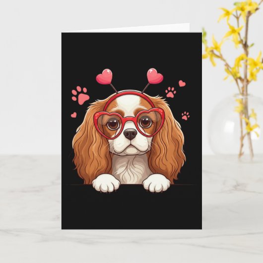 Funny Cavalier King Charles Spaniel Heart Headnd V カード (黄色い花)