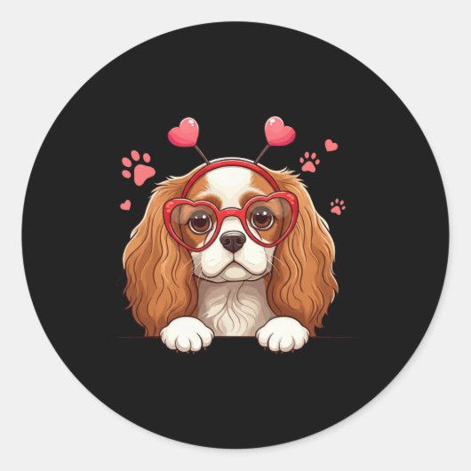 Funny Cavalier King Charles Spaniel Heart Headnd V ラウンドシール (正面)