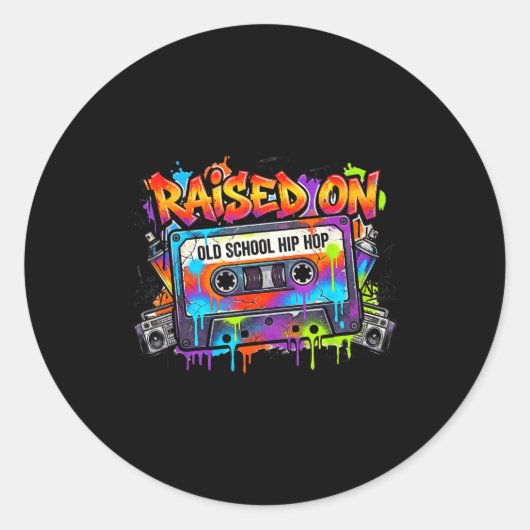 Funny Cette Graffiti 80s 90s Raised On Old School  ラウンドシール (正面)