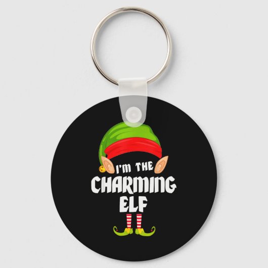 Funny Charming Elf Matching Family Group Pj Christ キーホルダー (正面)