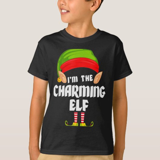 Funny Charming Elf Matching Family Group Pj Christ Tシャツ (正面)