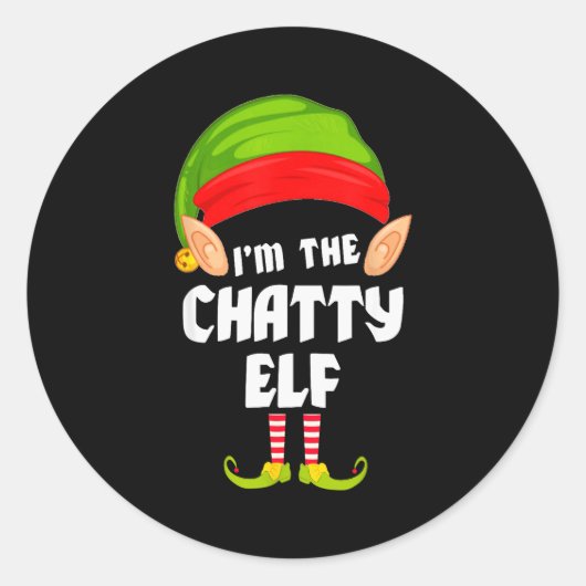 Funny Chatty Elf Matching Family Group Pj Christma ラウンドシール (正面)