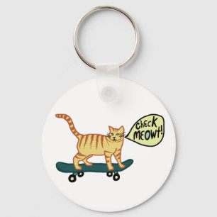 Funny Check MEOWT Skateboarding Cat キーホルダー