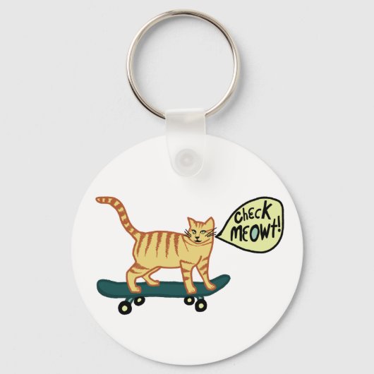 Funny Check MEOWT Skateboarding Cat キーホルダー (正面)