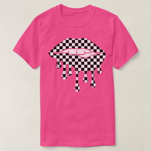 Funny Checkerboard Black White Lip Women  Tシャツ (デザイン正面)