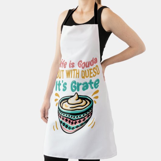 Funny Cheese Gouda Queso Food Pun エプロン (インサイチュ)