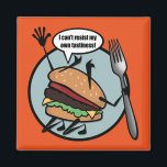 FUNNY CHEESEBURGER SQUARE MAGNET マグネット<br><div class="desc">Funny cheeseburger illustration square magnet. Background color can be customized.</div>