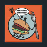FUNNY CHEESEBURGER SQUARE MAGNET マグネット<br><div class="desc">Funny cheeseburger illustration square magnet. Background color can be customized.</div>