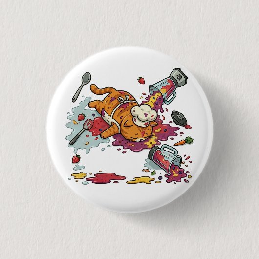 Funny Chef Cat Kitchen Disaster Button 缶バッジ (正面)