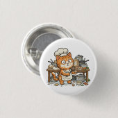Funny Chef Cat Messy Kitchen Button 缶バッジ (正面&裏面)