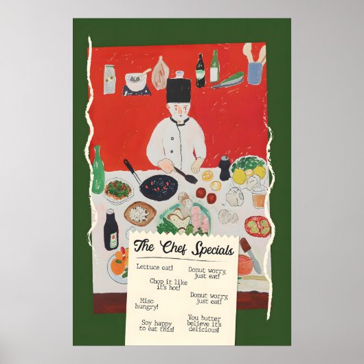 Funny Chef Specials Poster Retro Food Pun Kitchen ポスター (正面)