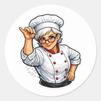 funny chef woman salt bae cooking sticker ラウンドシール