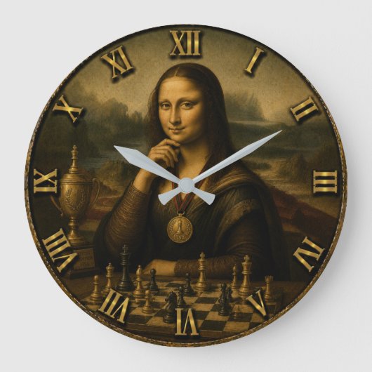 Funny Chess Mona Lisa Chess Master Art Decor ラージ壁時計 (正面)