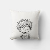 Funny Chibi Anime Boy Throw Pillow クッション (正面)