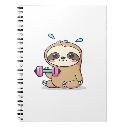 Funny Chibi Sloth Workout  Cute Kawaii Gym Cartoon ノートブック (正面)