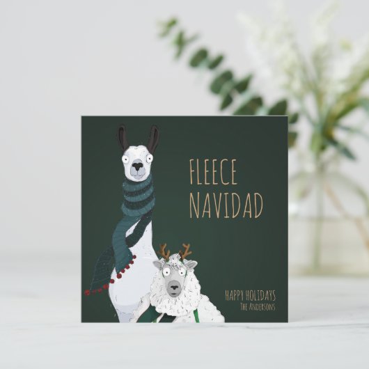 Funny Chic Festive “Fleece Navidad” Pun シーズンカード (スタンド正面)