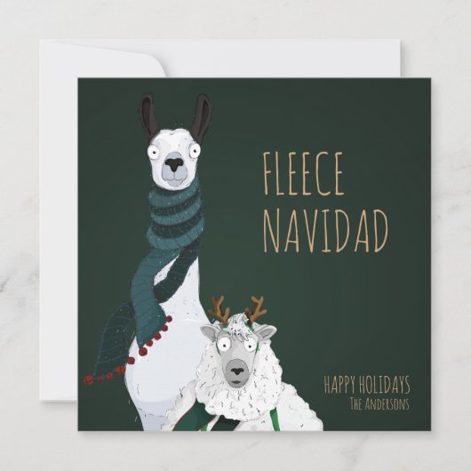 Funny Chic Festive “Fleece Navidad” Pun シーズンカード (正面)