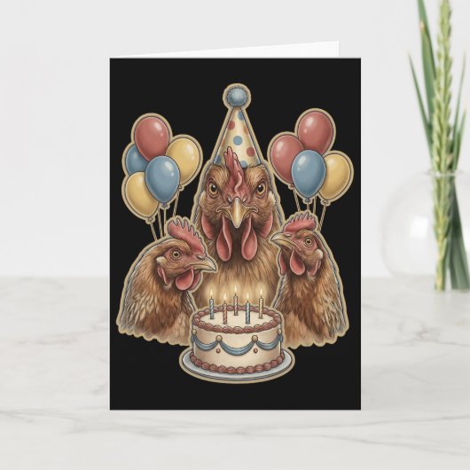 Funny Chicken Birthday Party Hat Cake Farm Animal  カード (正面)