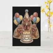 Funny Chicken Birthday Party Hat Cake Farm Animal  カード (黄色い花)