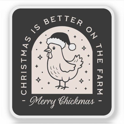 Funny chicken Christmas farm puns whimsical black シール (正面)