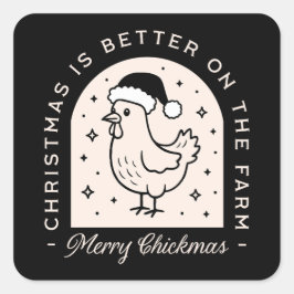 Funny chicken Christmas farm puns whimsical black スクエアシール