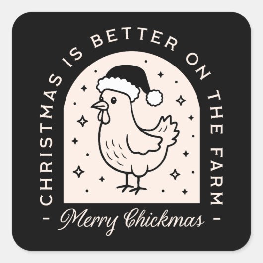 Funny chicken Christmas farm puns whimsical black スクエアシール (正面)