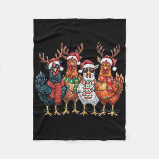 Funny Chicken Christmas Lights Farm Animal Cute Xm フリースブランケット