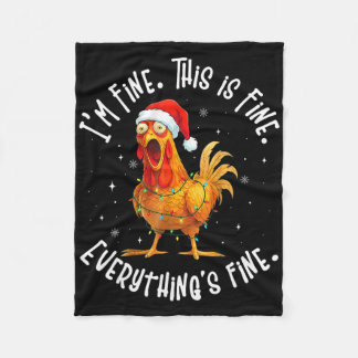 Funny Chicken Christmas Lights I'm Fine This Is Fi フリースブランケット
