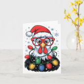 Funny Chicken Christmas Tree Lights Santa Hat Xmas カード (黄色い花)