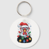 Funny Chicken Christmas Tree Lights Santa Hat Xmas キーホルダー (正面)