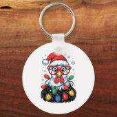 Funny Chicken Christmas Tree Lights Santa Hat Xmas キーホルダー (正面)