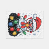 Funny Chicken Christmas Tree Lights Santa Hat Xmas フリースブランケット (正面(横))